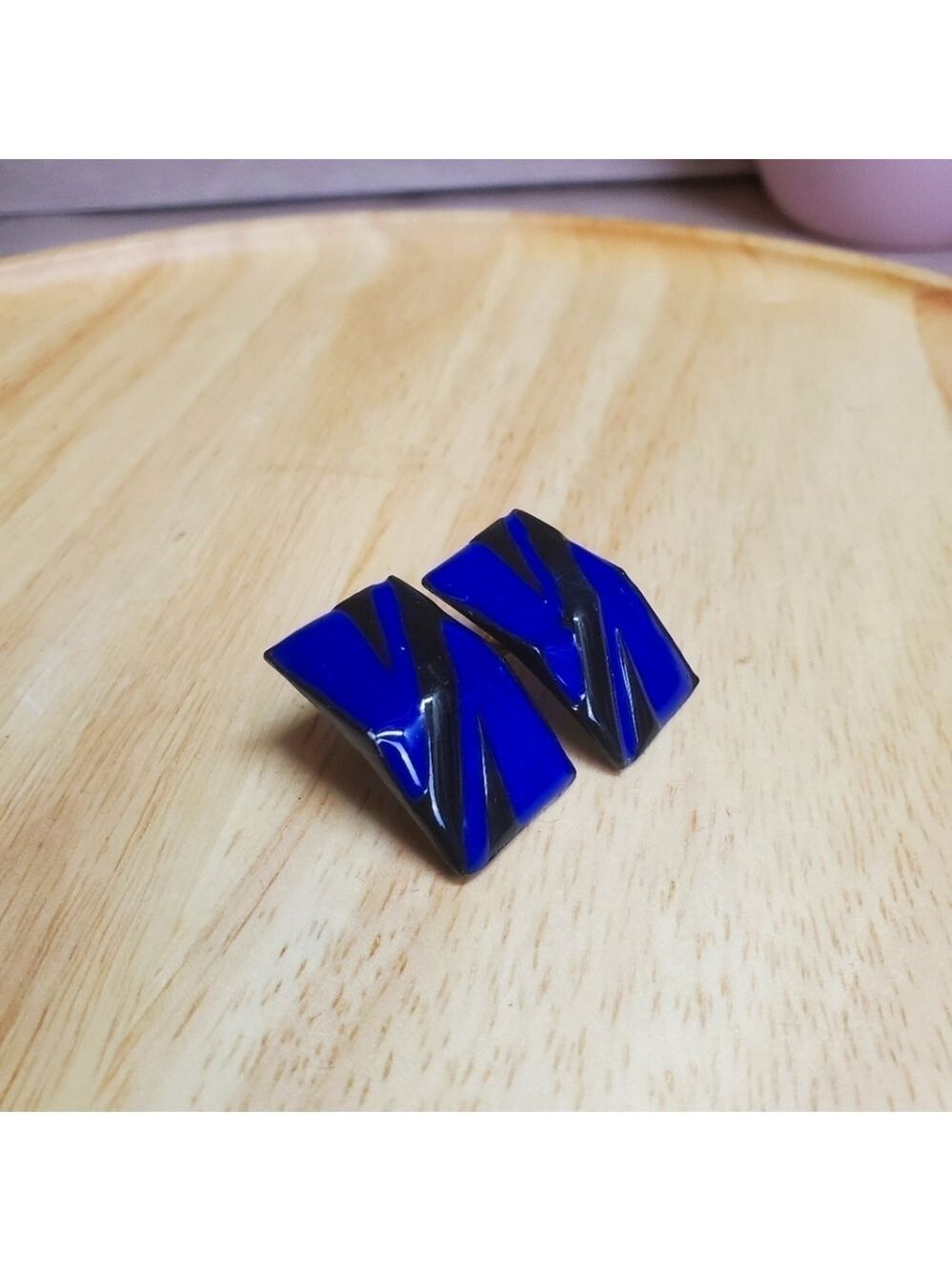Vintage Black Blue Statement Earrings